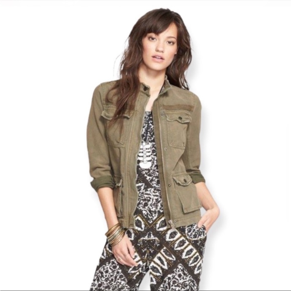 FREE PEOPLE Distressed Utility Jacket Military Cargo Green Womens Small